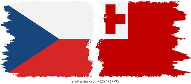 Tonga and Czech Republic grunge flags connection, vector