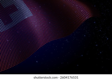 Tonga digital flag made of dots, waving over a starry dark background