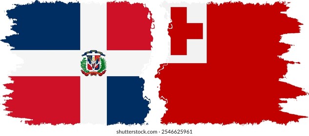 Tonga and Dominican Republic grunge flags connection, vector