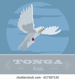 Tonga. Dove. Retro styled image. Vector illustration