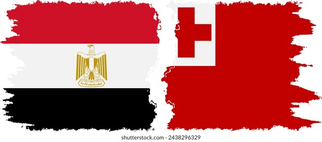 Tonga and Egypt grunge flags connection, vector