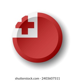 Tonga flag - 3D circle button with dropped shadow. Vector icon.