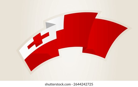 Tonga Flag in Abstract Ribbon Shape, National Symbol of the Tonga. This vector is ideal for use in national events, Independence Day, international sports competitions.