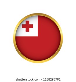 Tonga flag button, Golden on a white background,flag of Tonga Round badge or icon isolated. Vector illustration.