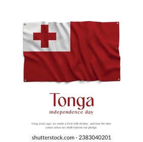 Bandera de Tonga, celebrando el Día de la Independencia. Resumen ondeando la bandera en el fondo blanco Bandera del país.