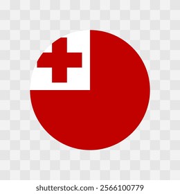 Tonga flag - circle vector flag isolated on checkerboard transparent background