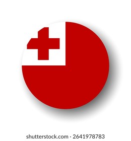 Tonga flag - flat vector circle icon or badge with dropped shadow.