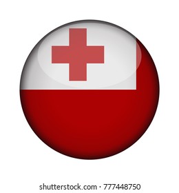 tonga Flag in glossy round button of icon. tonga emblem isolated on white background. National concept sign. Independence Day. Vector illustration.