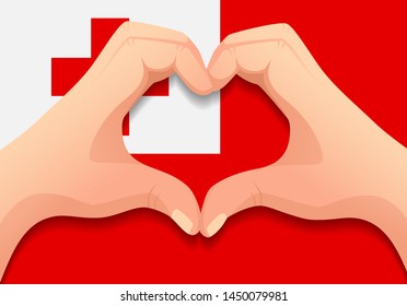 Tonga flag and hand heart shape. Patriotic background. National flag of Tonga vector illustration