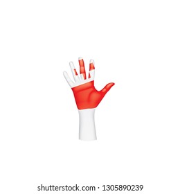 Tonga flag and hand on white background. Vector illustration