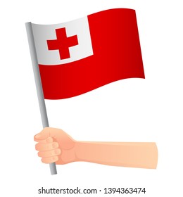 Tonga flag in hand. Patriotic background. National flag of Tonga vector illustration