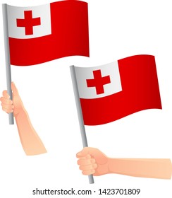 Tonga flag in hand. Patriotic background. National flag of Tonga vector illustration