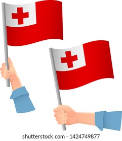 Tonga flag in hand. Patriotic background. National flag of Tonga vector illustration