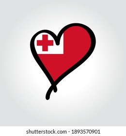 Tonga flag heart-shaped hand drawn logo. Vector illustration.