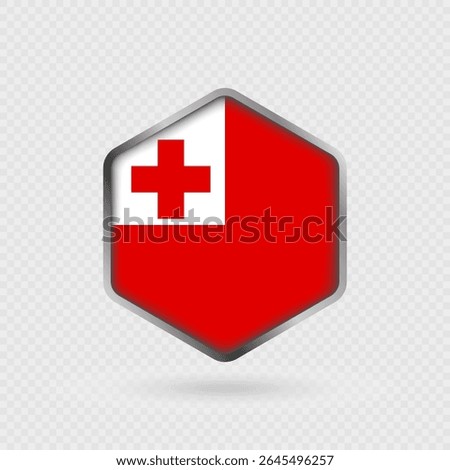 Tonga Flag Icon in Hexagon Shape.