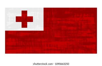 Tonga flag isolated on white background. Vector illustration in grunge style.