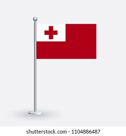 Tonga flag. The national flag of Tonga on a pole. The waving flag. The sign and symbol of the country. Realistic vector on white.