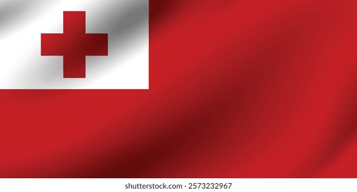 Tonga flag official colors and proportion digital vector illustration. Pleated flag.