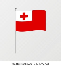 Tonga flag on flagpole. Vector illustration.