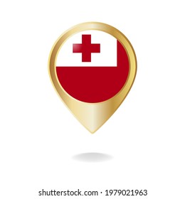 Tonga flag on golden pointer map, Vector illustration eps.10