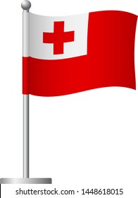 Tonga flag on pole. Metal flagpole. National flag of Tonga vector illustration