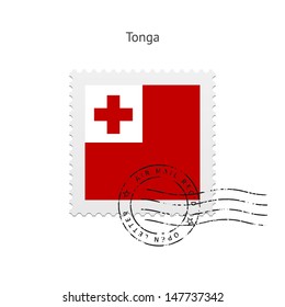 Tonga Flag Postage Stamp on white background. Vector illustration.