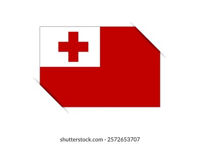 Tonga flag - rectangle colorful flag representing a country cultural identity and heritage. The essence of national pride and unity. Attached by the corners in a paper album