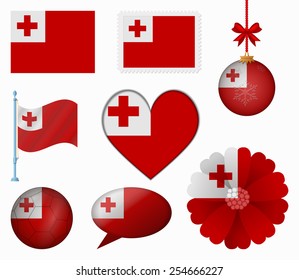 Tonga flag set of 8 items vector