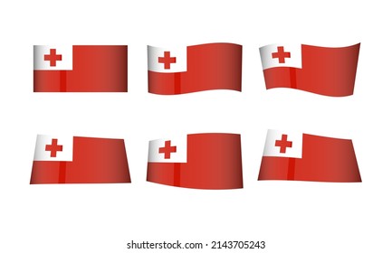 Tonga Flag Set Flags National Symbol Banner Icon Vector Stickers Tongan Oceania Island Islands Wave Country City State Wavy Realistic Culture Nation Republic Kingdom Every All Flag Vintage 3D