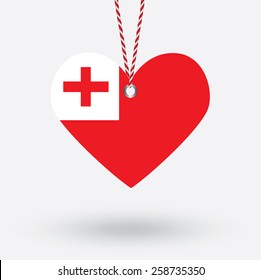 Tonga flag in the shape of a heart with hang tags