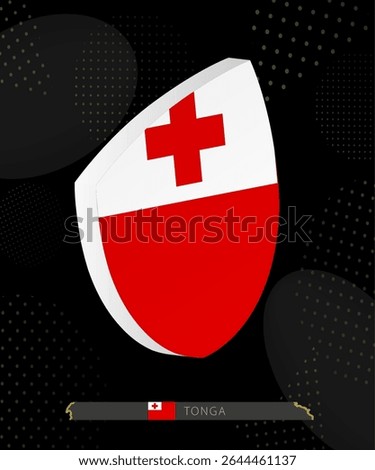 Tonga Flag Shield icon in 3D on Dark Modern Abstract Rugby Background. Perfect for sports events, heritage themes, national celebrations, and patriotic designs.