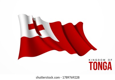 Tonga flag state symbol isolated on background national banner. Greeting card National Independence Day of the kingdom of Tonga. Illustration banner with realistic state flag.