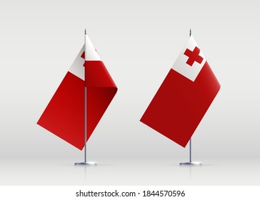 Tonga flag state symbol isolated on background national banner. Greeting card National Independence Day of the kingdom of Tonga. Illustration banner with realistic state flag.