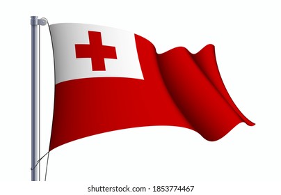 Símbolo del estado de la bandera de Tonga aislado en una bandera nacional de fondo. Tarjeta de saludo Día Nacional de la Independencia del Reino de Tonga. Cartel de ilustración con bandera de estado realista.