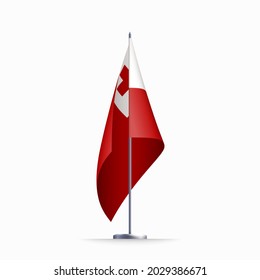 Tonga flag state symbol isolated on background national banner. Greeting card National Independence Day of the kingdom of Tonga. Illustration banner with realistic state flag.
