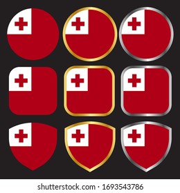 tonga flag vector icon set with gold and silver border