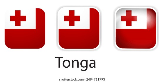 Tonga flag vector icons set in the shape of rounded square