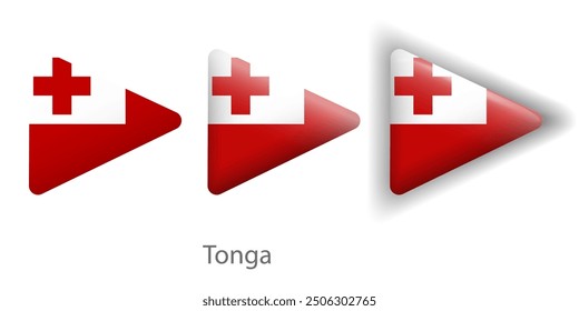 Tonga flag vector icons set in the shape of rounded triangle