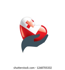 Tonga flag, vector illustration on a white background.