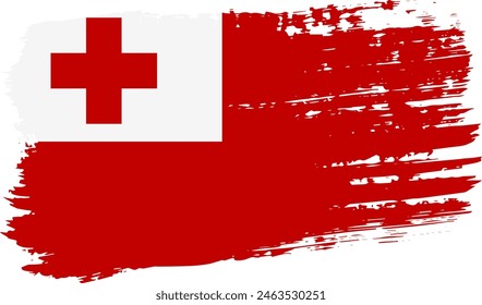 Tonga flag, wide brush stroke on transparent background, vector.