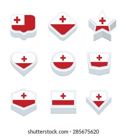 tonga flags icons and button set nine styles