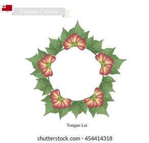 Tonga Flower, Illustration of Tongan Lei or Tonga Garland Made From Heilala or Garcinia Sessili Flowers and Green Leaves for Birthday, Wedding and Graduation Celebrations.