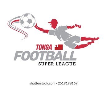 Tonga football league, Soccer ball, Football logo, Footballer jump isolated on white background, Vector Illustration