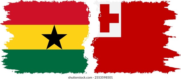 Tonga and Ghana grunge flags connection, vector