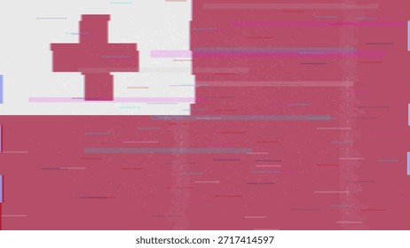 Vector Video de bandera de falla de Tonga, distorsión dividida RGB, ilustración de marco abstracto digital