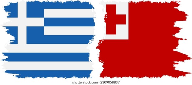 Tonga and Greece grunge flags connection, vector