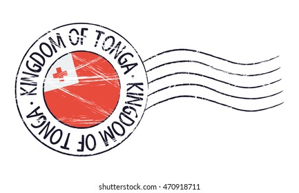 Tonga grunge postal stamp and flag on white background