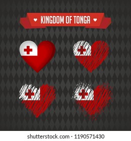 Tonga heart with flag inside. Grunge vector graphic symbols
