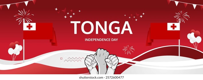 Tonga Independence Day modern greeting banner. 4th June Happy Tonga National Day. Holidays abstract concept in flag colors. Great for event like carnival, feast poster, support, culture and tourism