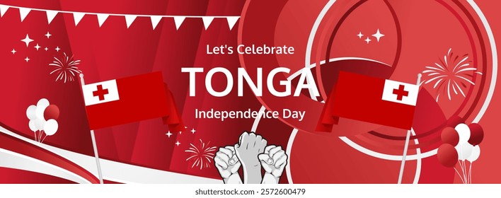 Tonga Independence Day modern greeting banner. 4th June Happy Tonga National Day. Holidays abstract concept in flag colors. Great for event like carnival, feast poster, support, culture and tourism